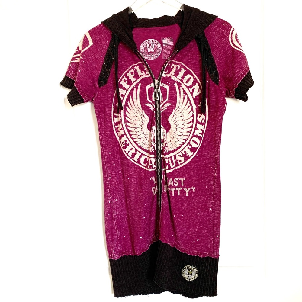 AFFLICTION HOODED ZIP UP SHORT SLEEVE TOP XL-Jr